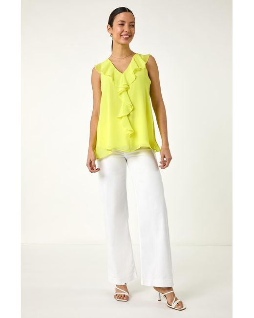 Roman Yellow Chiffon Ruffle Vest Top