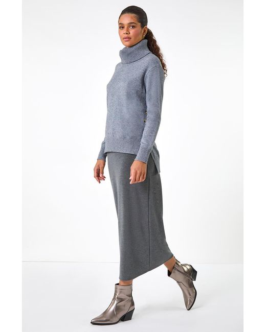 Roman Gray Soft Touch Rib Midi Skirt