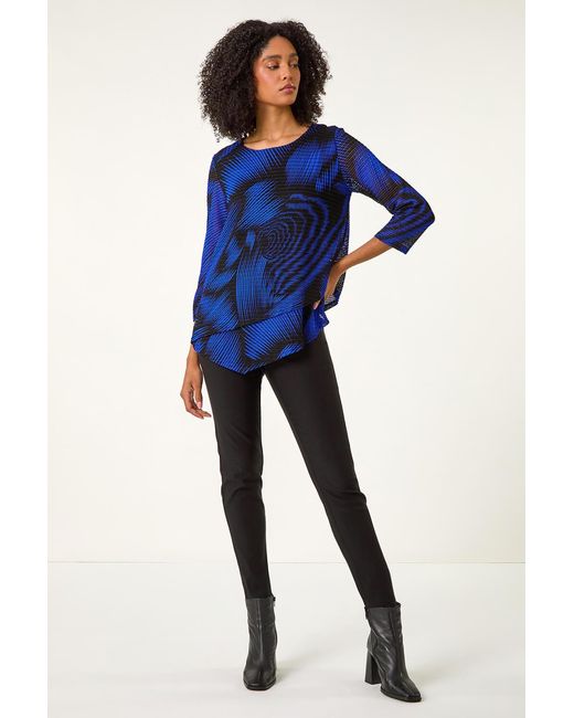 Roman Blue Abstract Print Asymmetric Top