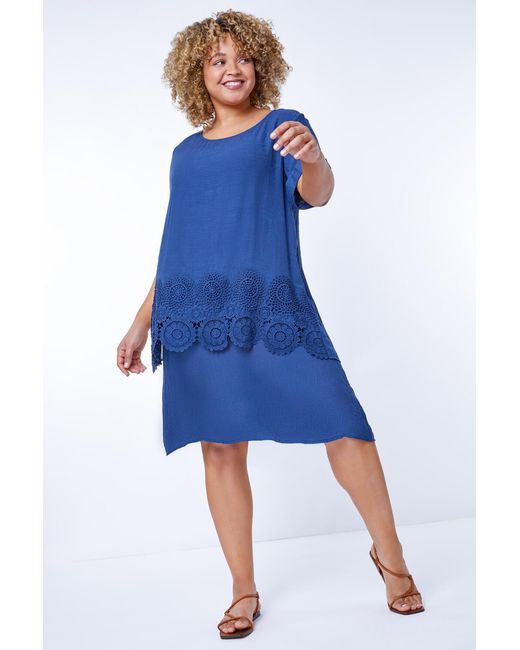 Roman Curve Blue Lace Trim Tunic Dress