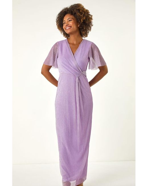 Roman Purple Metallic Plisse Bodycon Maxi Dress