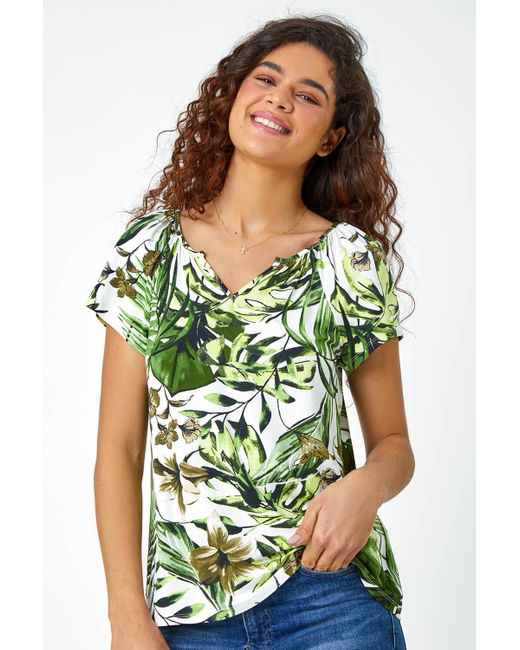 Roman Green Tropical Leaf Print T-shirt