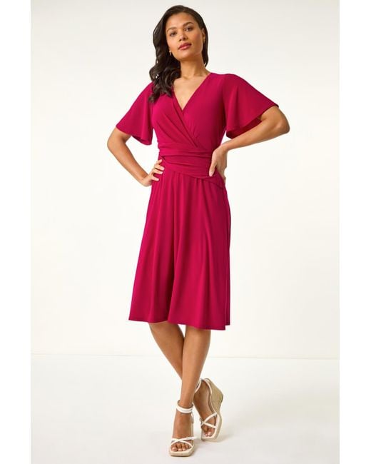 Roman Red Wrap Over Stretch Dress