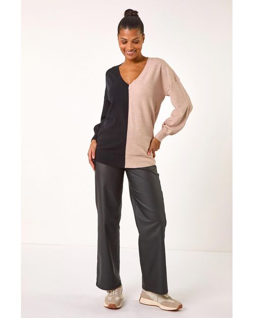 Roman Black V-Neck Colour Block Knit Jumper