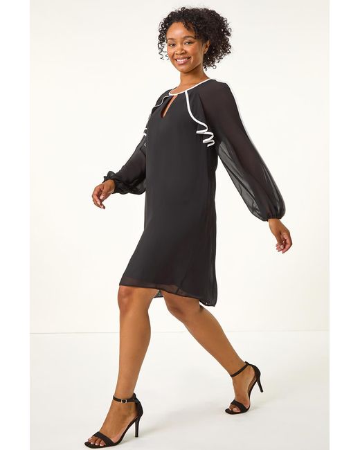Roman Petite Black Frill Keyhole Shift Dress