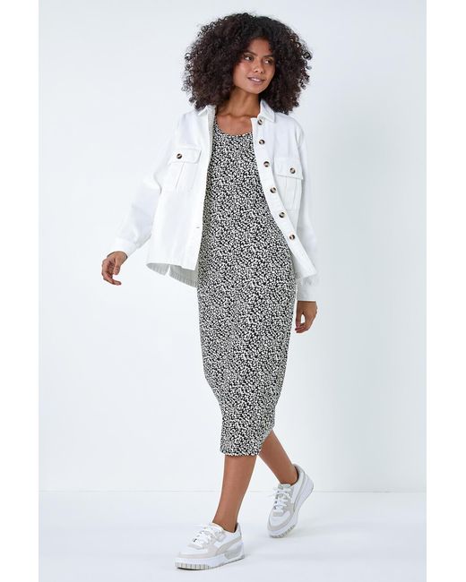 D.u.s.k Gray Animal Print Midi Stretch Dress