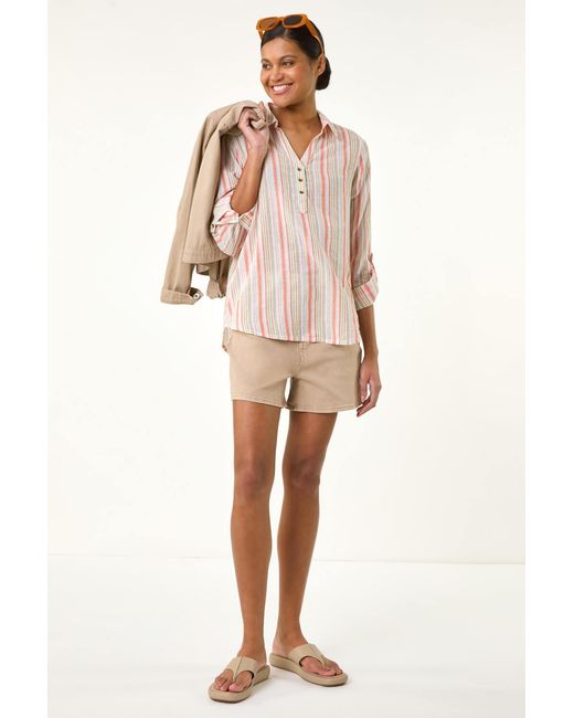 Roman Brown Vertical Stripe Collared Shirt