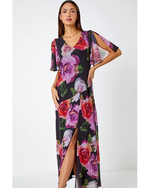 Roman White Floral Print Chiffon Tie Back Maxi Dress