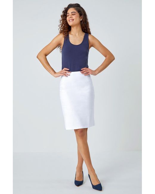 Roman Blue Pull On Stretch Elastic Waist Pencil Skirt