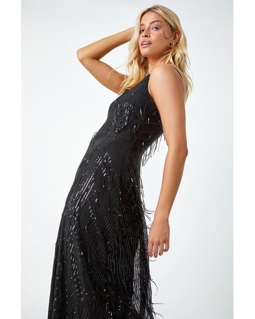 D.u.s.k Black Sequin Tassel Midi Stretch Dress
