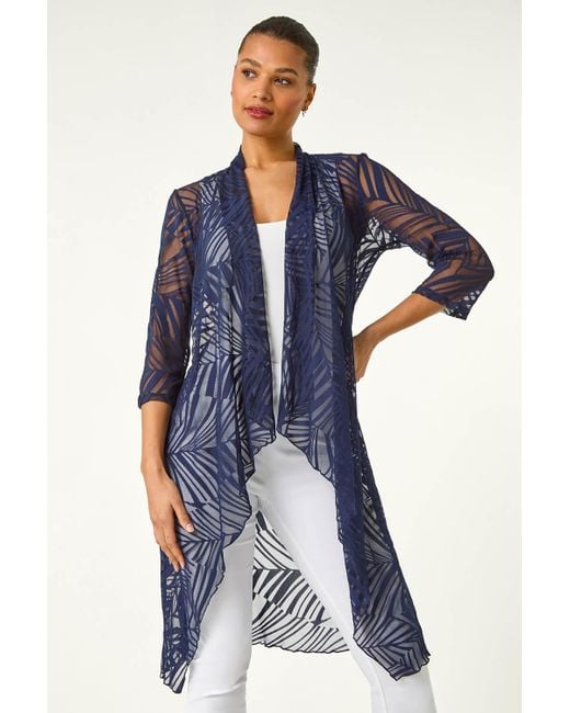 Roman Blue Mesh Burnout Longline Kimono