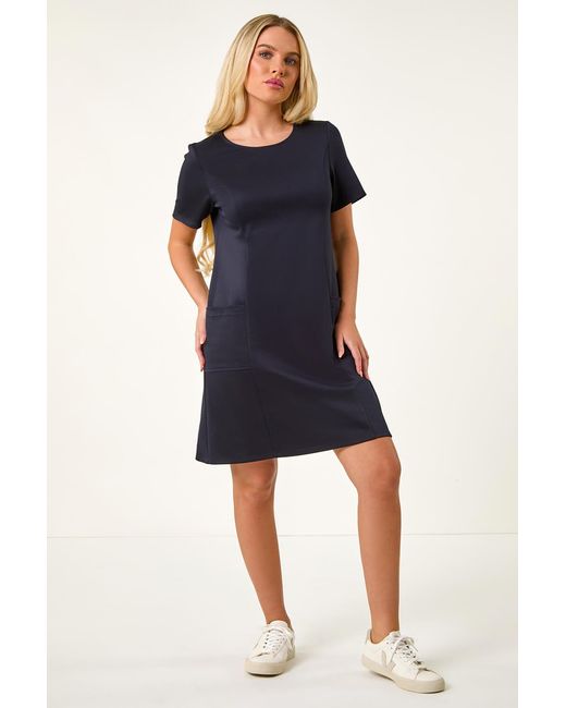 Roman Petite Black Stretch Ponte Detail Dress
