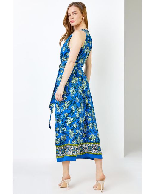 Roman Petite Blue Floral Print Halter Neck Dress