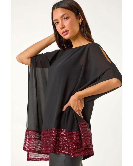 Roman Red Sequin Hem Contrast Tunic Top