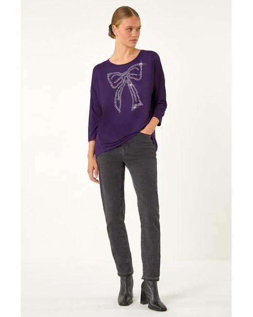 Roman Purple Hotfix Embellished Bow Top