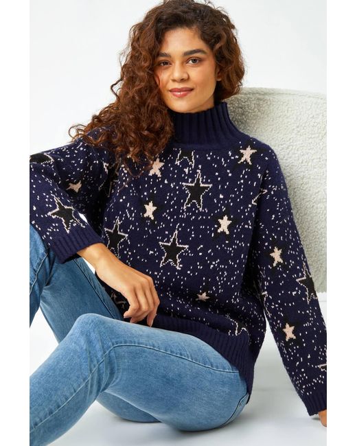 Roman Blue Star Print Stretch Jumper