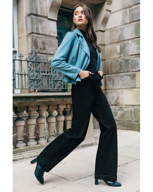 Roman Green Wide Leg Stretch Denim Jeans