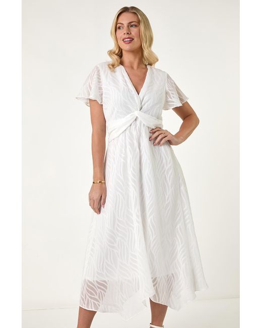 Roman Petite Natural Front Twist Jacquard Dress