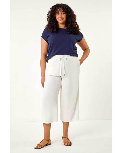 Roman Curve White Linen Mix Cropped Trousers