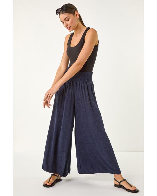 Roman Blue Relaxed Animal Print Wide Leg Trouser