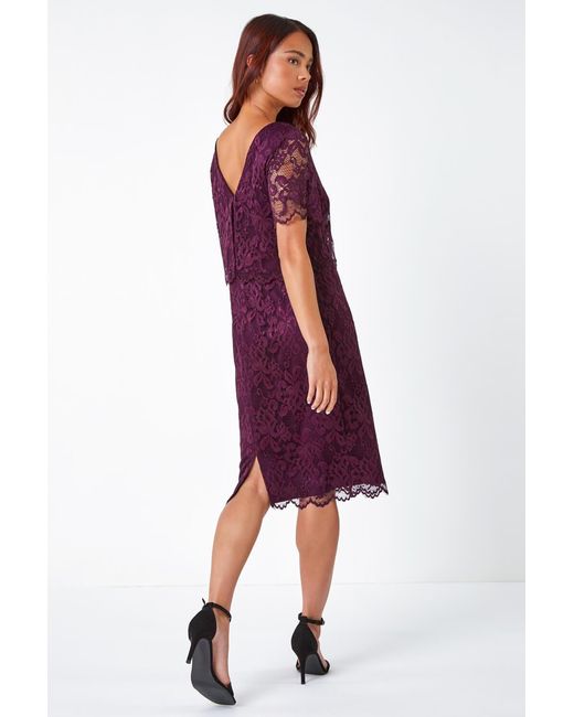 Roman Petite Red Lace Overlay Stretch Dress