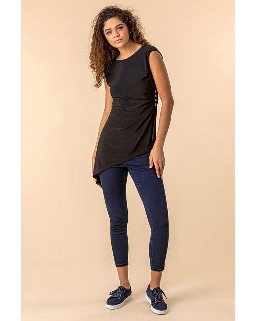 Roman Black Stud Detail Asymmetric Top