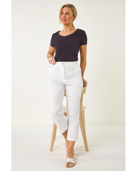 Roman Petite Natural Cotton Ankle Grazer Tapered Trousers