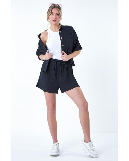 D.u.s.k Blue Cotton Elastic Waist Tie Detail Shorts