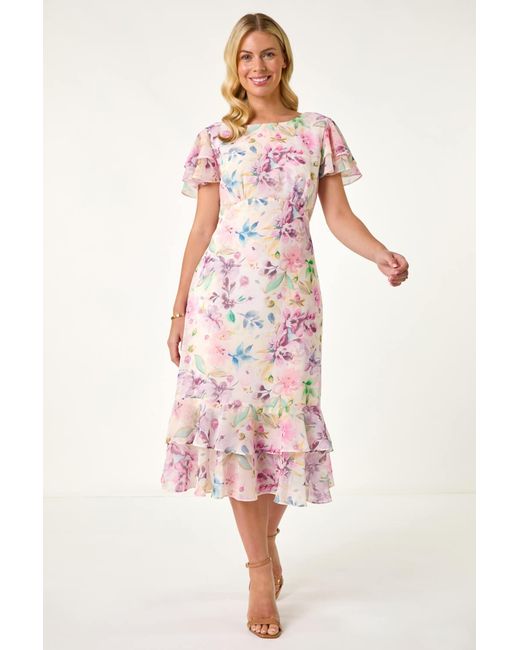Roman Petite Pink Floral Double Frill Dress