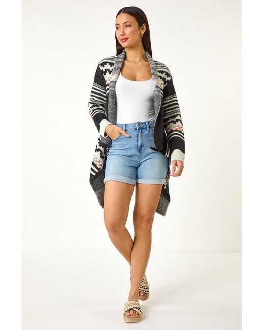Roman Blue Pattern Fluffy Knit Cardigan