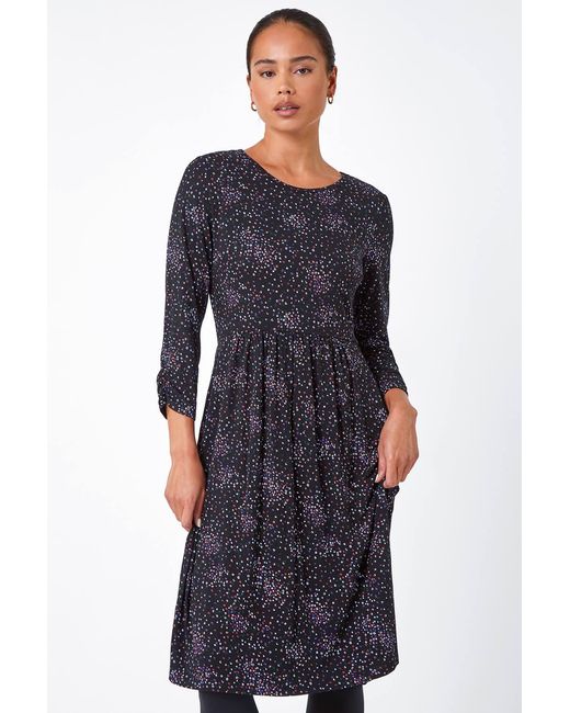 Roman Petite Blue Ditsy Floral Stretch Dress