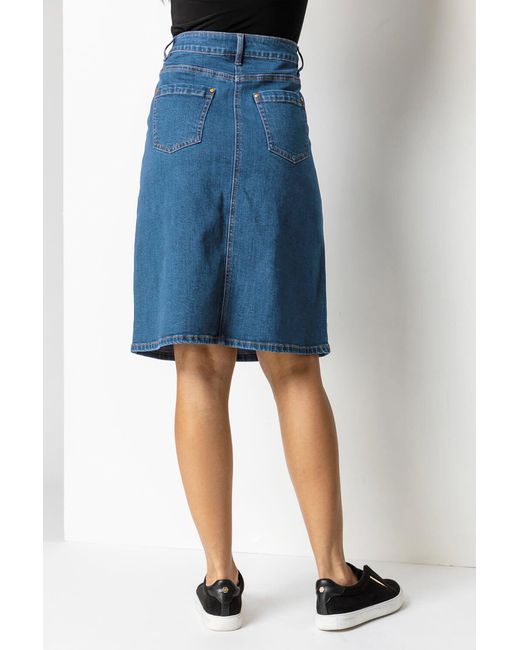 Roman Blue Cotton Denim Stretch A Line Skirt