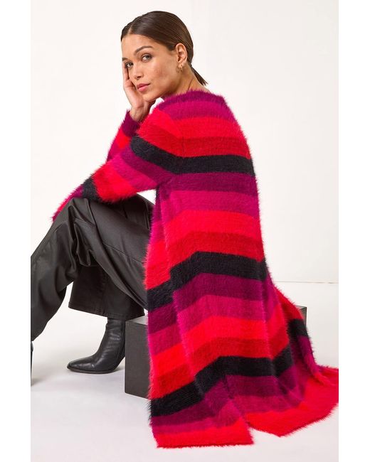 Roman Red Chevy Eyelash Knit Cardigan