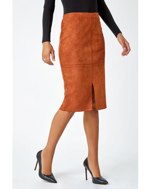 Roman Natural Suedette Pencil Stretch Skirt