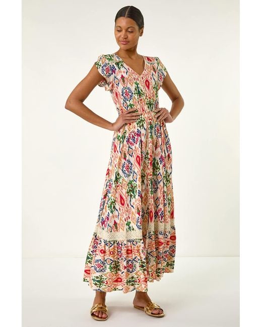 Roman Orange Abstract Button Through Maxi Dress