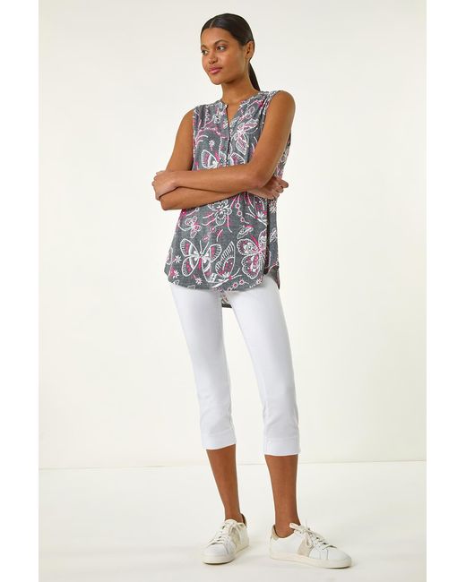 Roman White Textured Print Vest Top