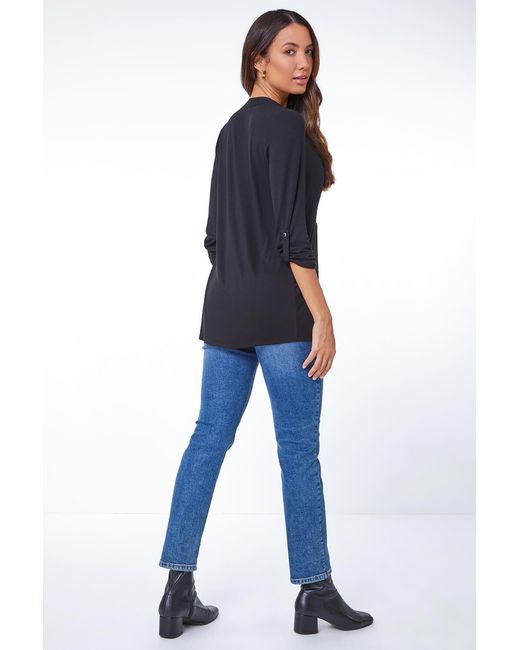 Roman Blue V-Neck Button Detail Tunic Top