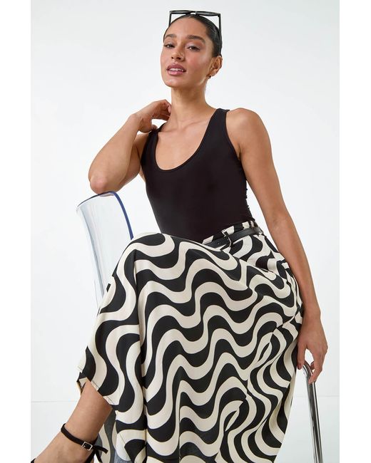 D.u.s.k Black Swirl Print Belted Hanky Hem Midi Skirt