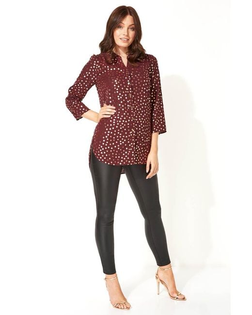 Roman Red Foil Spot Button Through Blouse