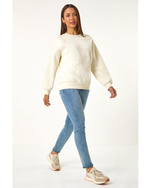 Roman Blue Floral Embroidered Sweatshirt