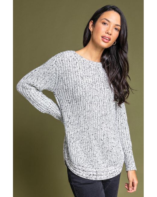 Roman White Curved Hem Stitch Detail Jumper
