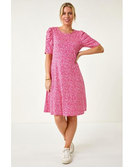 Roman Petite Pink Ditsy Floral Stretch Dress
