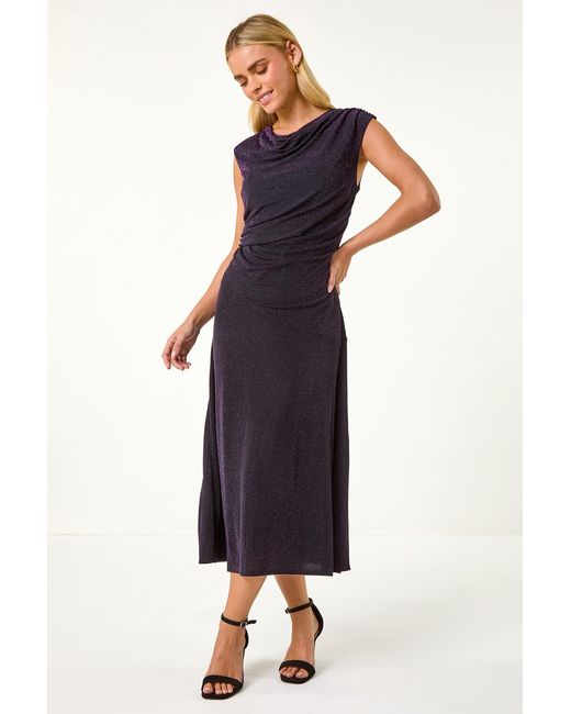 Roman Petite Blue Sparkle Stretch Drape Dress