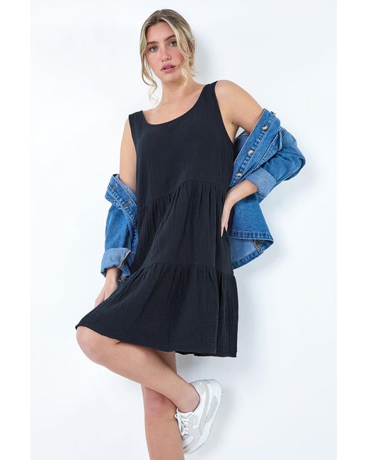 D.u.s.k Blue Tiered A-Line Cotton Dress