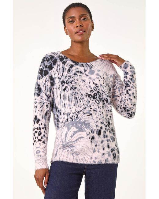 Roman Pink Fluffy Tropical Print Knit Jumper