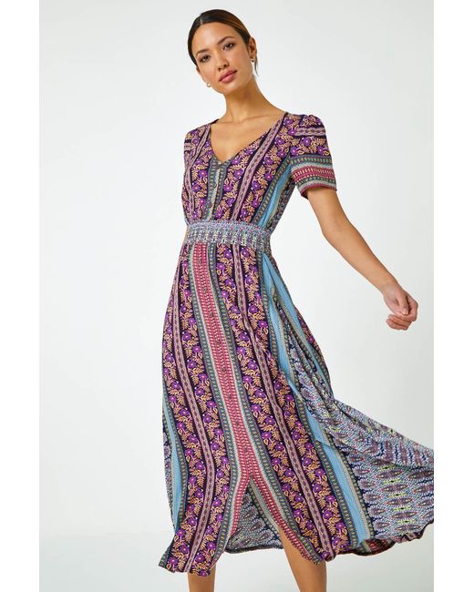 Roman White Floral Print Fit And Flare Maxi Dress