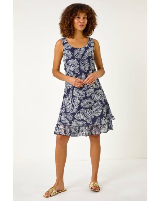Roman Leaf Print Double Layered Dress in Blue | Lyst UK