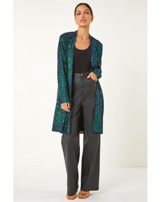 Roman Green Longline Sequin Stretch Jacket
