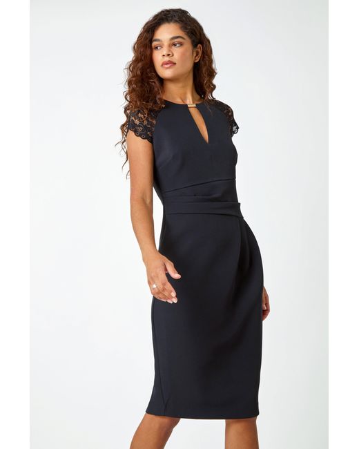 Roman Black Lace Detail Shift Stretch Dress