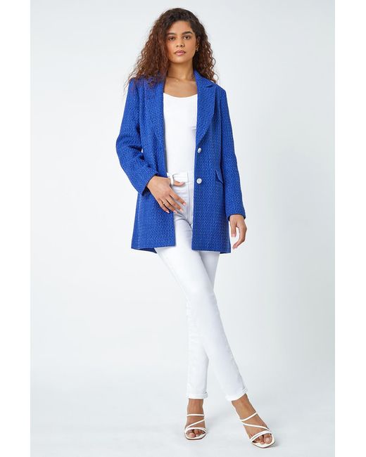 Roman Blue Longline Boucle Textured Jacket